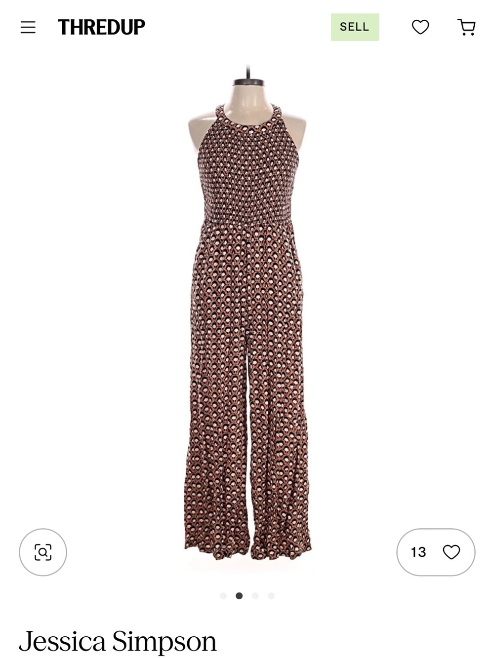 Jessica Simpson Geometric Floral Halter Wide-Leg Jumpsuit Smocked Bodice